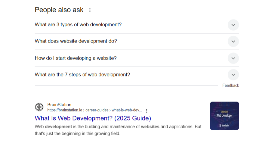 People Also Ask section on Google SERP